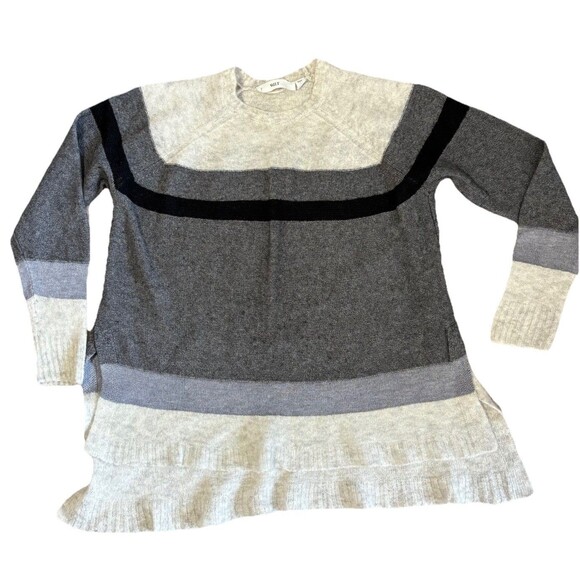 Anthropologie Sweaters - WILT by Anthropologie Striped Sweater M Gray Merino Wool Blend